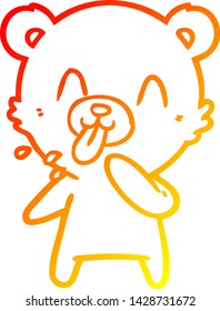 warm gradient line drawing of a rude cartoon polar bear sticking out tongue
