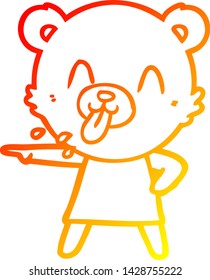 warm gradient line drawing of a rude cartoon bear pointing