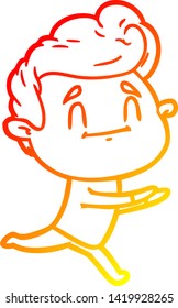dibujo de línea de degradado cálido de un hombre de caricatura en ejecución