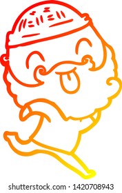 warm gradient line drawing of a running man with beard sticking out tongue