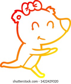 warm gradient line drawing of a running female bear cartoon