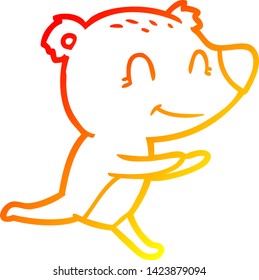 warm gradient line drawing of a running polar bear cartoon