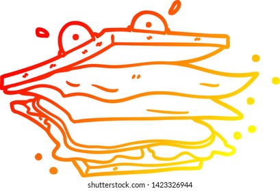 dibujo de línea de degradado cálido de un personaje de caricatura de sándwich