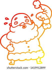 warm gradient line drawing of a santa claus waving his hat