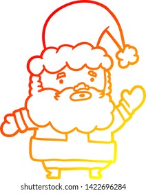 warm gradient line drawing of a santa claus waving