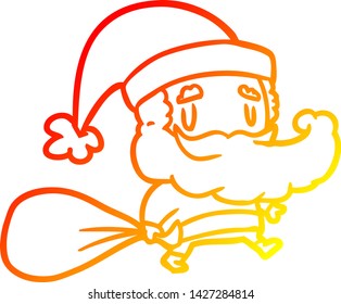 warm gradient line drawing of a santa claus carrying sack of presents