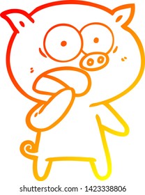 dibujo de línea de gradiente cálido de una caricatura de cerdo impactada