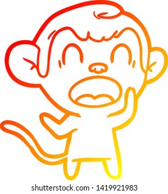 warm gradient line drawing of a shouting cartoon monkey
