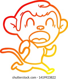 warm gradient line drawing of a shouting cartoon monkey running