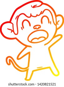 desenho de linha de gradiente quente de um macaco de caricatura gritando