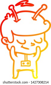 warm gradient line drawing of a shy cartoon spaceman