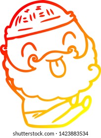 warm gradient line drawing of a sitting man with beard sticking out tongue