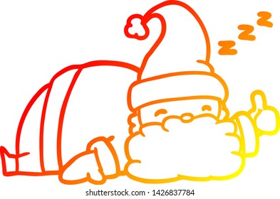 warm gradient line drawing of a sleepy santa giving thumbs up symbol