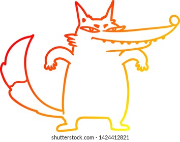 warm gradient line drawing of a sly cartoon wolf