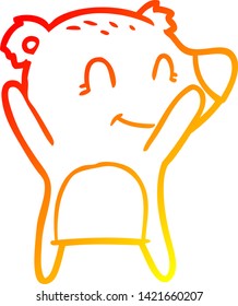 warm gradient line drawing of a smiling bear cartoon