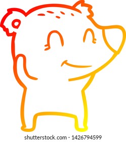 dibujo de línea de gradiente cálido de una caricatura de oso polar sonriente