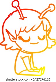 warm gradient line drawing of a smiling alien girl cartoon