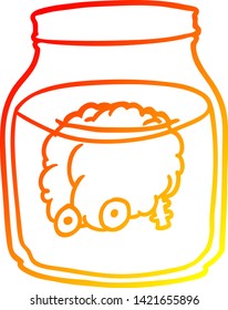 warm gradient line drawing of a spooky brain floating in jar