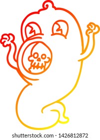 dibujo de línea de gradiente cálido de un fantasma de caricatura espeluznante