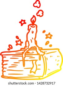 warm gradient line drawing of a spooky spellbook with dribbling candle