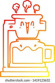 dibujo de línea de gradiente cálido de una cafetera caliente al vapor