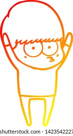 warm gradient line drawing of a stretching cartoon boy