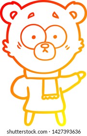 dibujo de línea de gradiente cálido de una caricatura de oso sorprendido