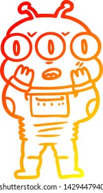 dibujo de línea de gradiente cálido de un extraño de tres ojos sorprendido