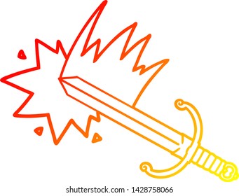 warm gradient line drawing of a swinging cartoon sword