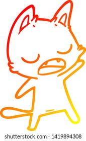 warm gradient line drawing of a talking cat cartoon