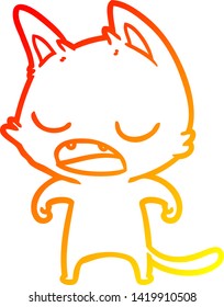 warm gradient line drawing of a talking cat cartoon