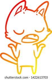 warm gradient line drawing of a talking cat shrugging shoulders