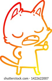 warm gradient line drawing of a talking cat cartoon