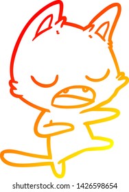 warm gradient line drawing of a talking cat dancing