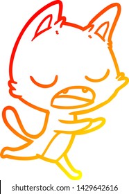 warm gradient line drawing of a talking cat cartoon