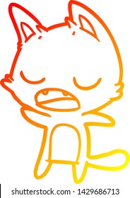 warm gradient line drawing of a talking cat cartoon