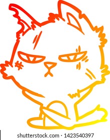 warm gradient line drawing of a tough cartoon cat