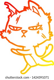 warm gradient line drawing of a tough cartoon cat running