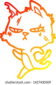 warm gradient line drawing of a tough cartoon cat running