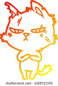 dibujo de línea de degradado cálido de un gato de dibujos animados duros