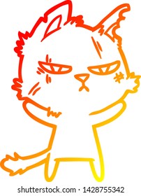 warm gradient line drawing of a tough cartoon cat
