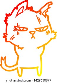 dibujo de línea de degradado cálido de un gato de dibujos animados duros