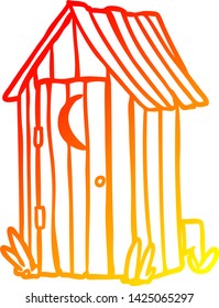 warm gradient line drawing of a traditional outdoor toilet with crescent moon window