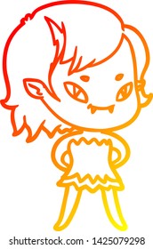 dibujo de línea de gradiente cálido de una chica vampiro en vestido