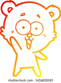 warm gradient line drawing of a waving teddy  bear cartoon