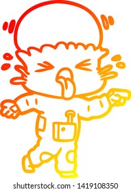 warm gradient line drawing of a weird cartoon alien pointing