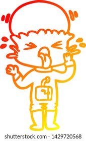 warm gradient line drawing of a weird cartoon alien