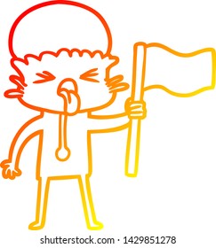 dibujo de línea de degradado cálido de una extraña bandera de ondulación alienígena de dibujos animados