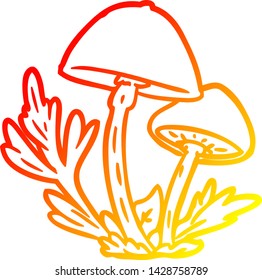 warm gradient line drawing of a wild mushrooms