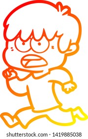 warm gradient line drawing of a worried cartoon boy